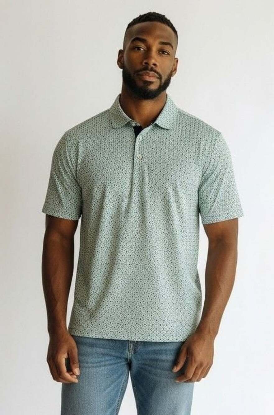 Polo Golf Ralph Lauren Men's Green Geometric  Print Performance Golf Polo XL